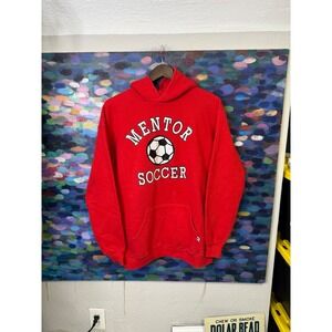 Vintage 90s 80s Russell Athletic Mentor Soccer Hoodie Red XL USA Pullover
